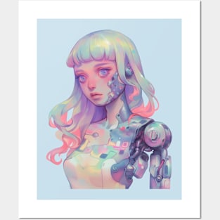 Pretty Pastel Anime Cyborg Girl Posters and Art